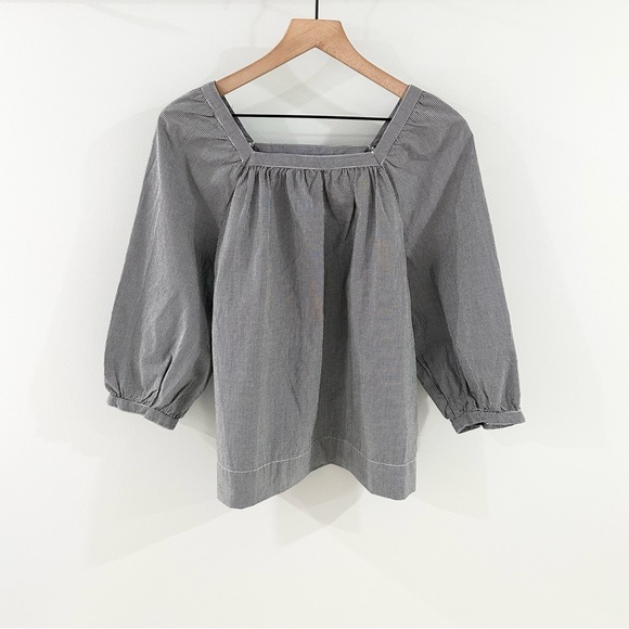 J. Crew Gingham Square Neck Puff Sleeve Blouse Black Size 4 - Picture 3 of 7